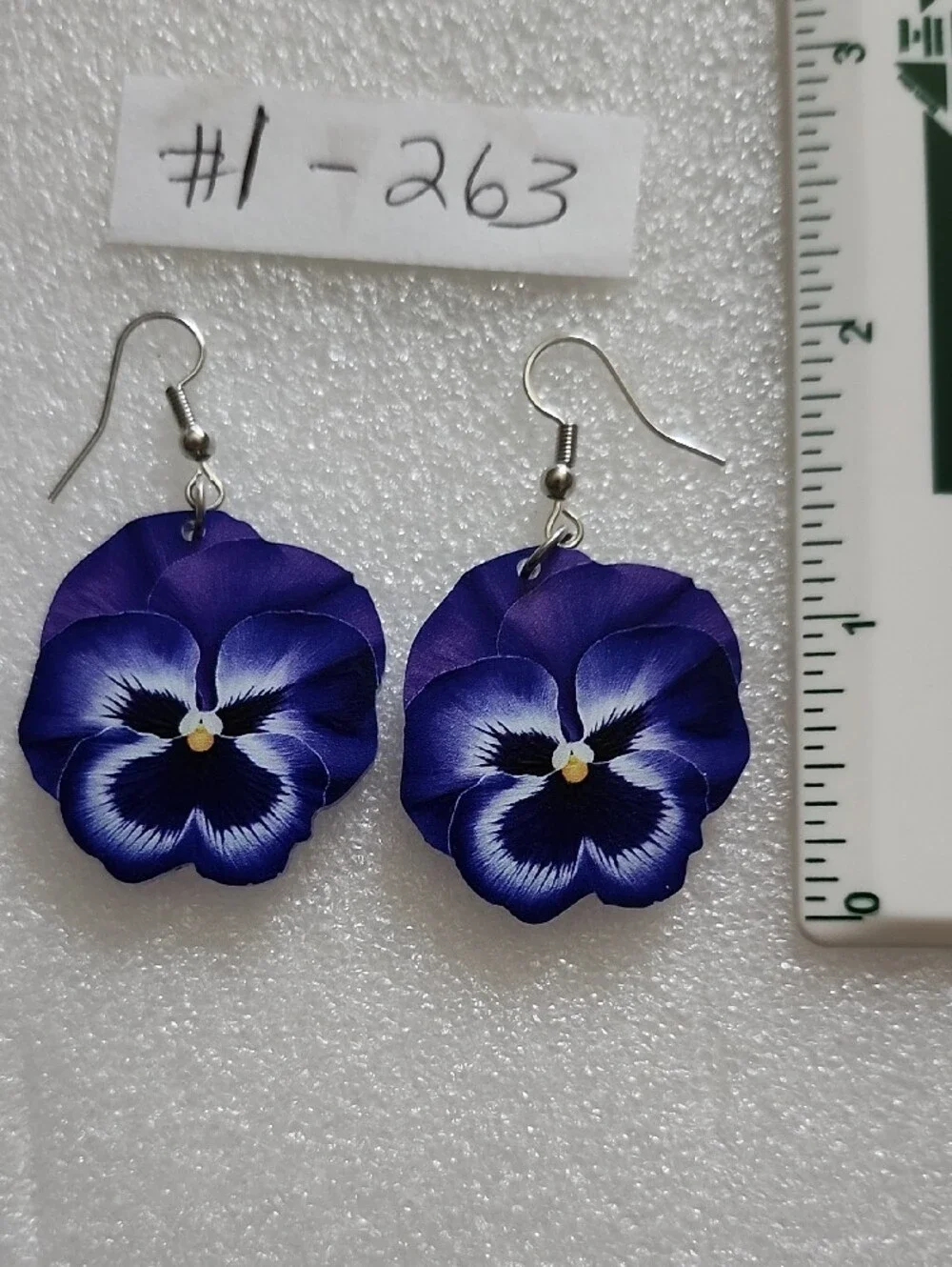 Hand Crafted Purple Pansy Flower Drop Earrings